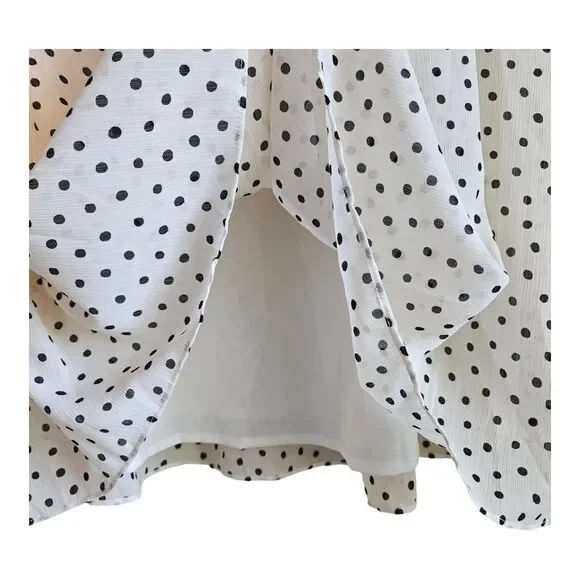 MADEWELL Women S Shift Dress Polka Dot Cream White & Black Smocked Ruffles Midi - Picture 6 of 10